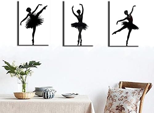TY-PIC2020 [נערת בלט שחור-לבן ללא מסגרת סט של 3-16 X24） כרזות קנבס ציור יוגה חדר יוגה רקדני קיר